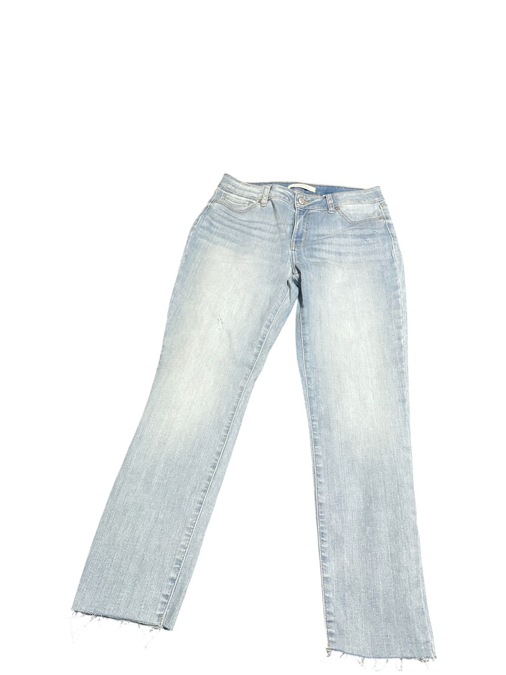Eunina Women’s Size 11 Light Wash Raw Hem Straight Leg Distressed Jeans